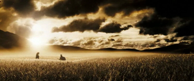 Silhouettes in a golden field