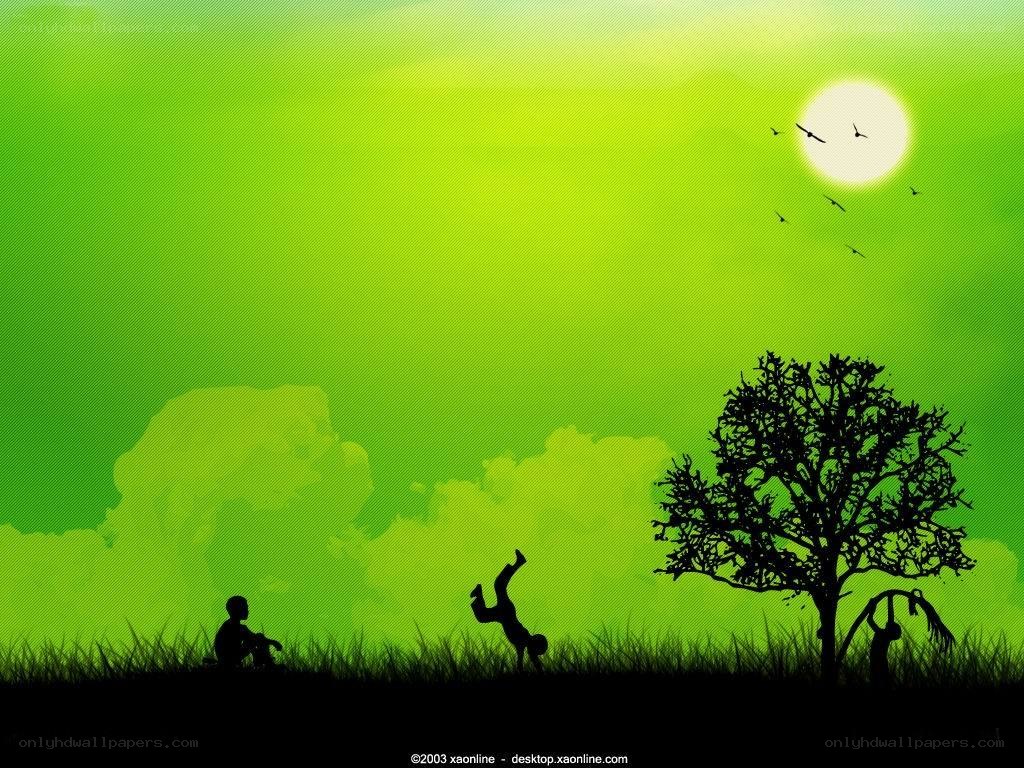 Silhouettes in a green field