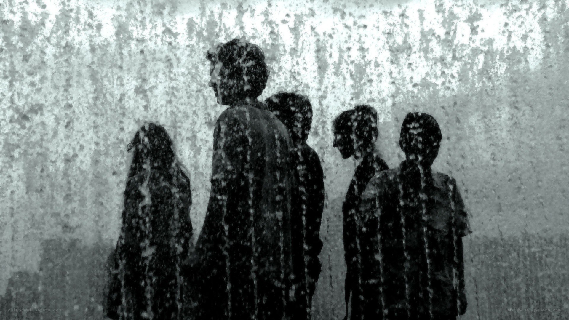 silhouettes in a rainstorm