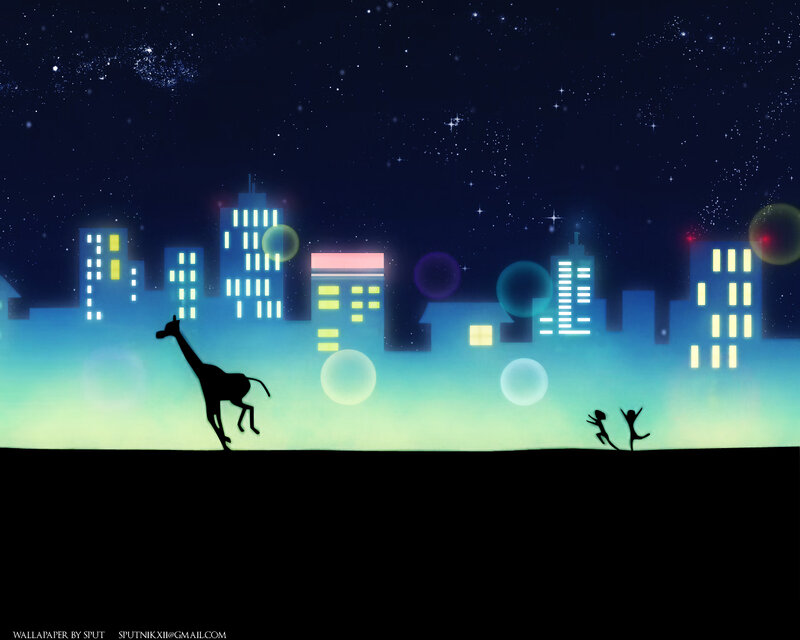 Silhouettes in a starry city