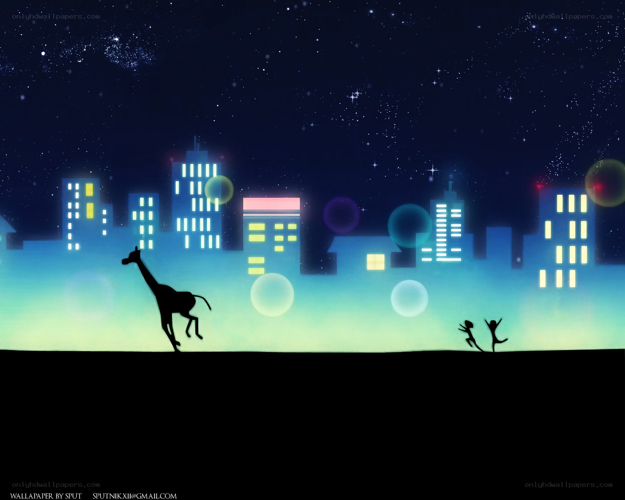 Silhouettes in a starry city