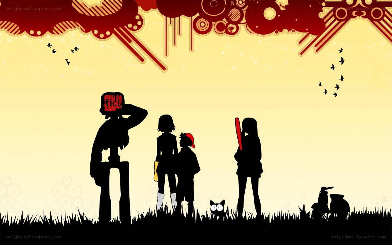 Silhouettes in a stylized landscape
