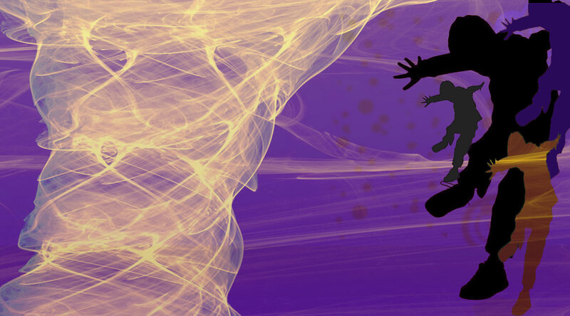 Silhouettes in a swirling vortex