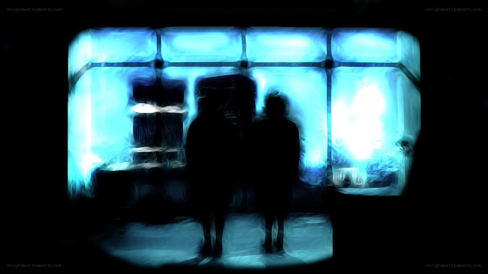 silhouettes in blue light
