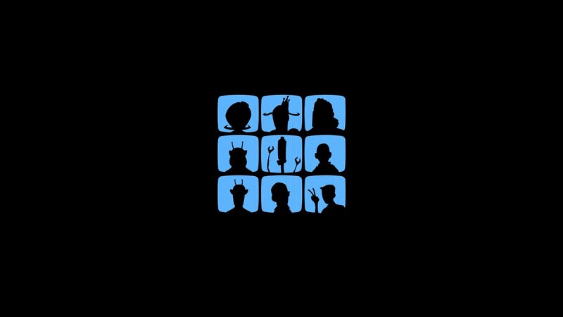 silhouettes in blue panels