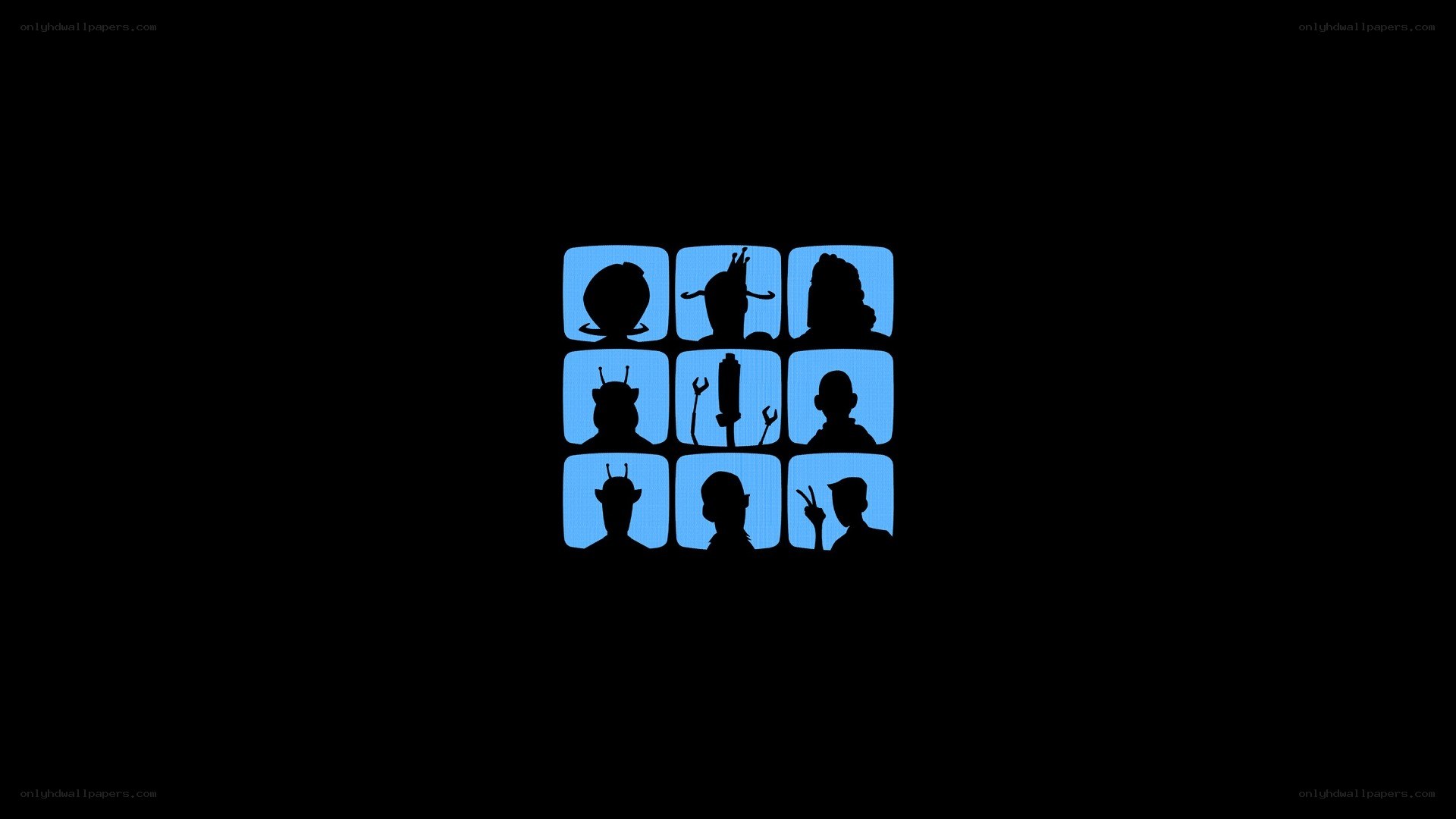 silhouettes in blue panels