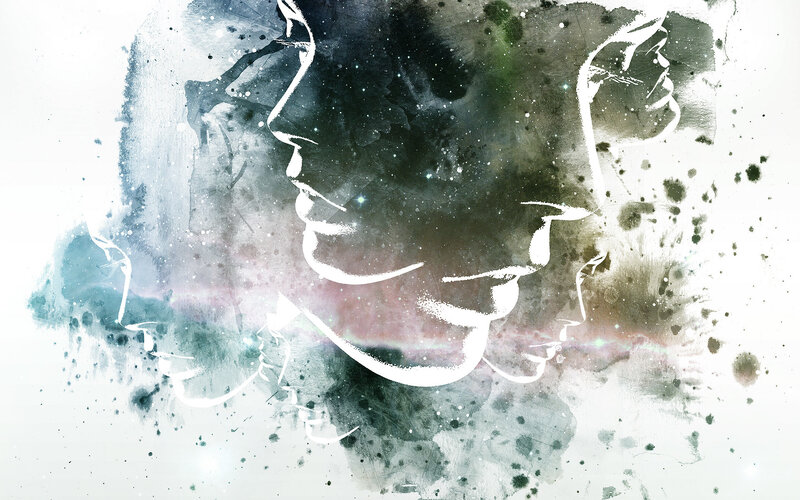 silhouettes in cosmic watercolor