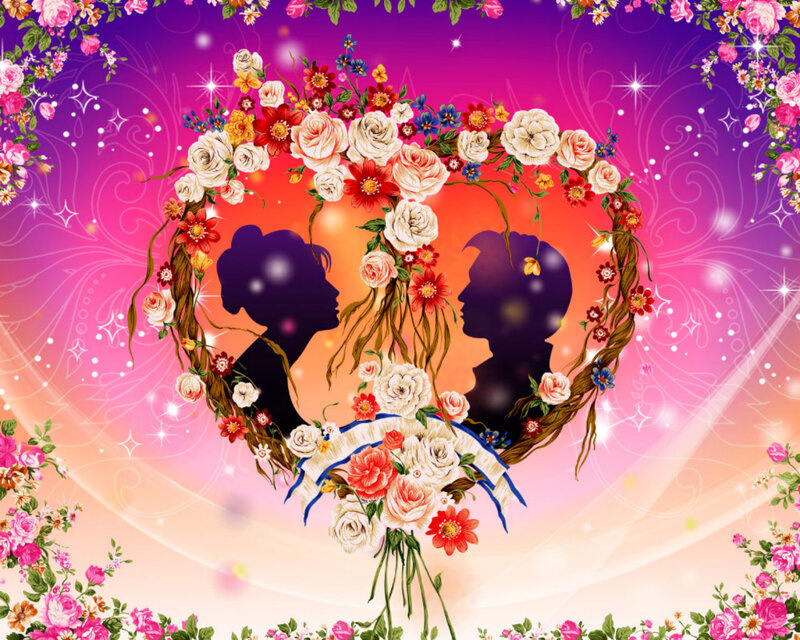Silhouettes in Heart Wreath
