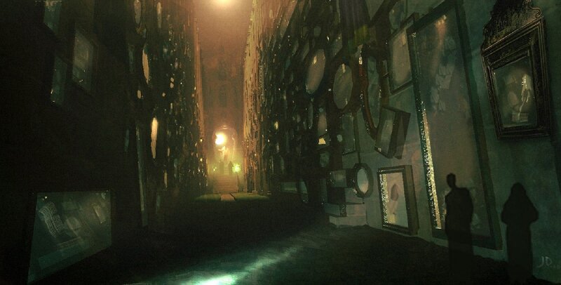 Silhouettes in Mirror Corridor