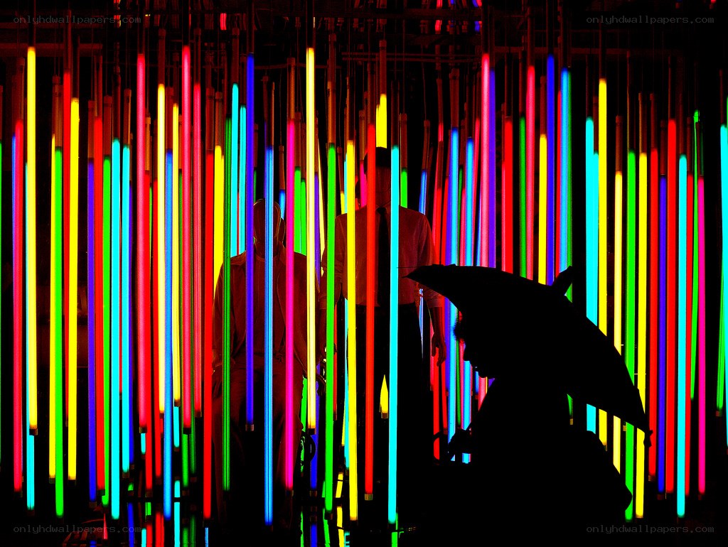 Silhouettes in neon light