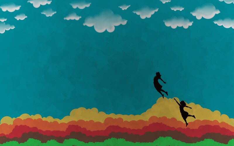 Silhouettes Jumping on Clouds — Blue