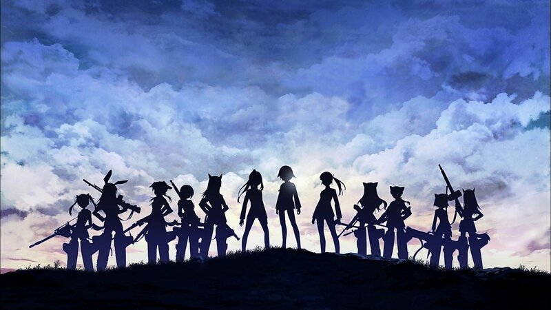 silhouettes of anime girls at dusk