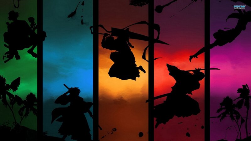 Silhouettes of anime warriors