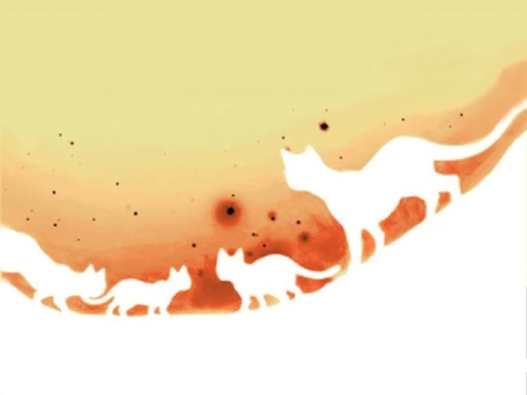 silhouettes of cats walking
