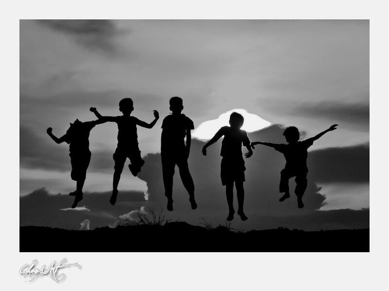 Silhouettes of Children Jumping — Black