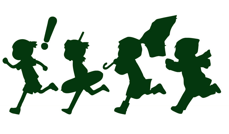 silhouettes of children running