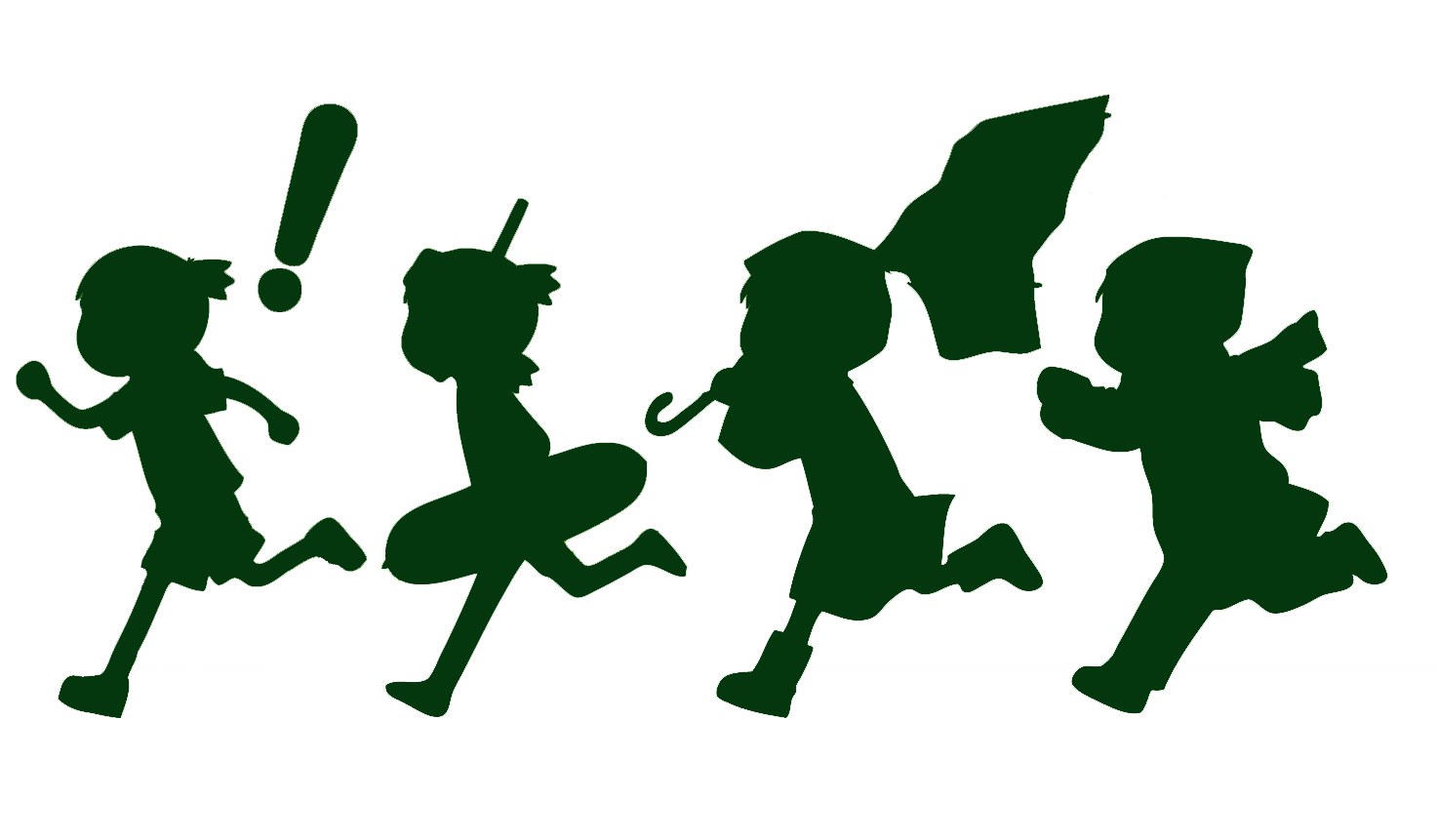 silhouettes of children running