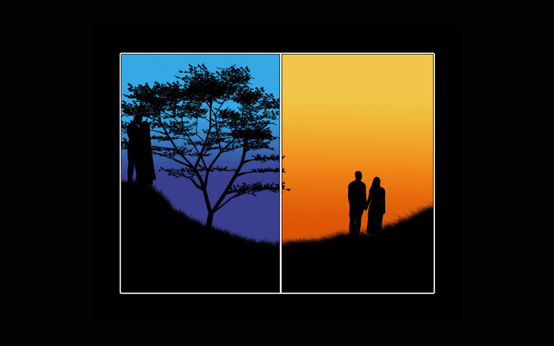 Silhouettes of couples at sunset