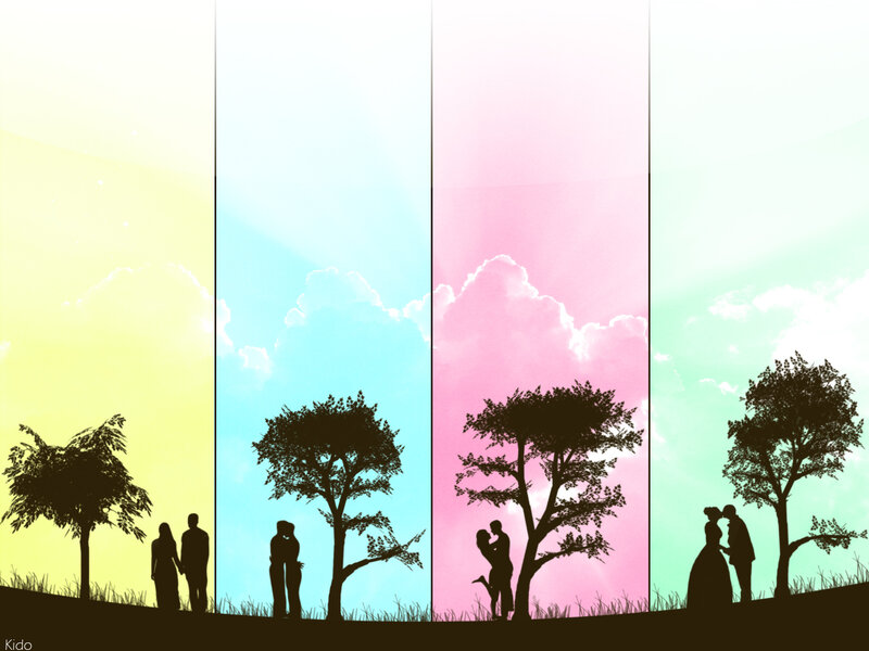 Silhouettes of couples in four seasons