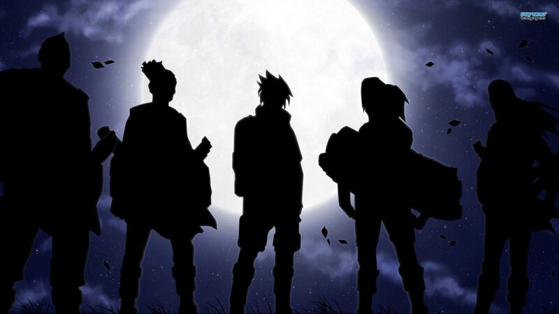 Silhouettes of Five Figures — Black, Dramatic