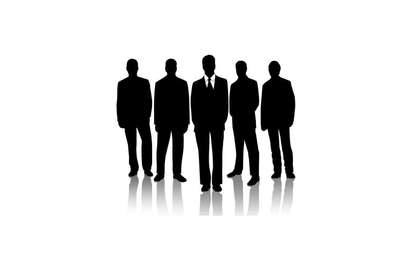 silhouettes of five men in suits