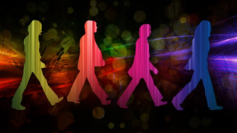 Silhouettes of Four People — Red, Vibrant, Dynamic