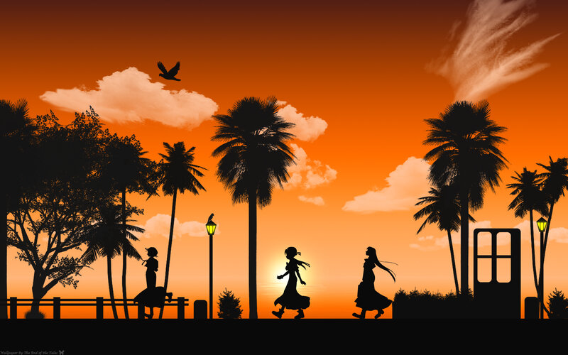 Silhouettes of Girls Walking