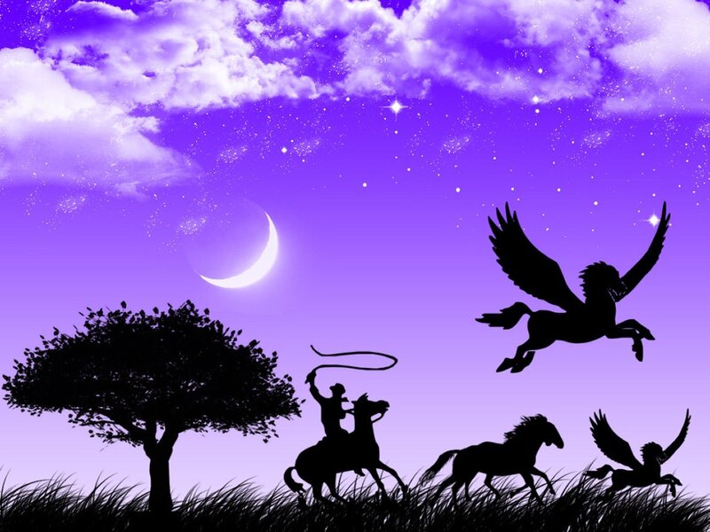 Silhouettes of horses and Pegasus