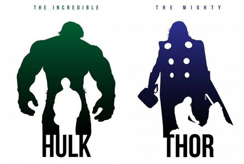 Silhouettes of Hulk and Thor
