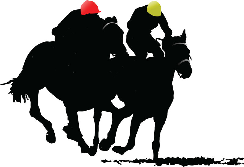 Silhouettes of Jockeys Racing