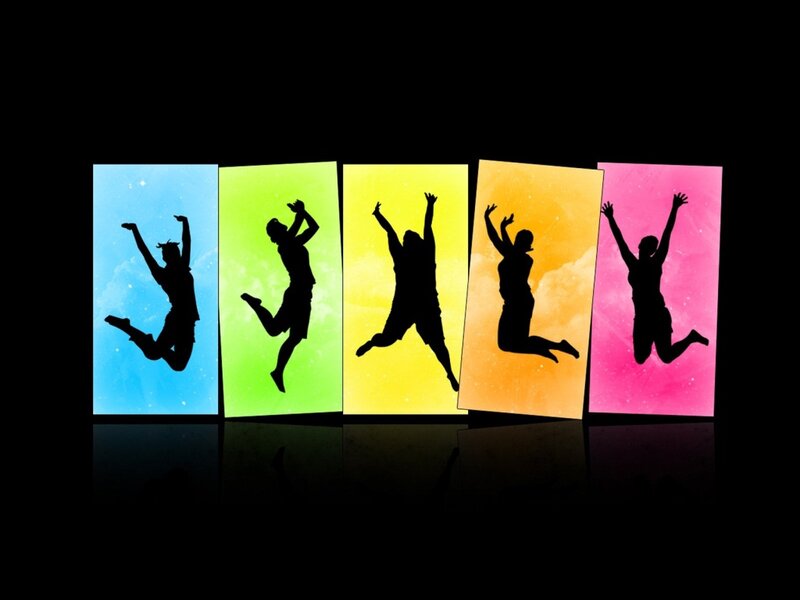 Silhouettes of Jumping People — Blue, Energetic