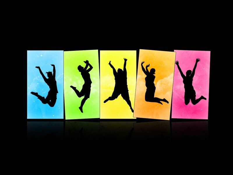 silhouettes of jumping people