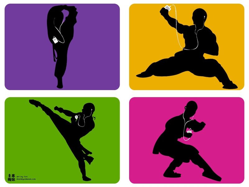 Silhouettes of martial artists