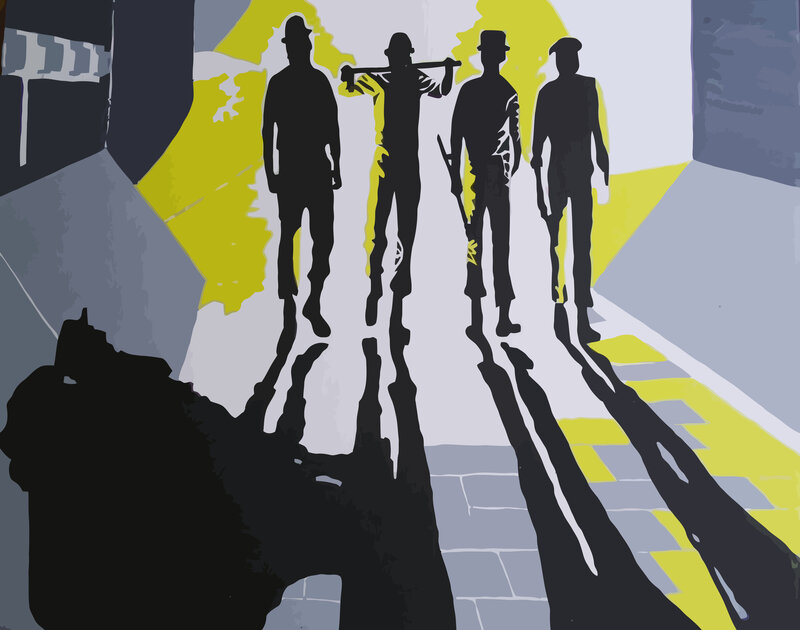 silhouettes of men walking