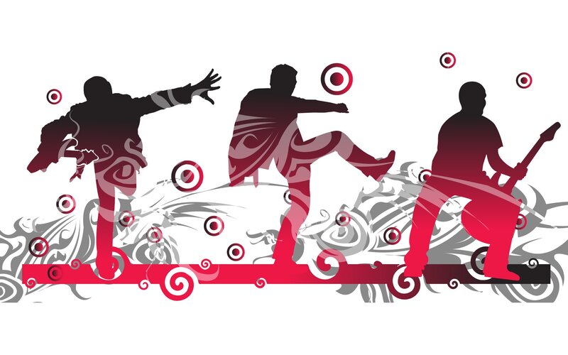 silhouettes of musicians in motion