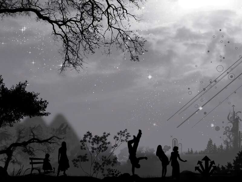 Silhouettes of People at Night — Black