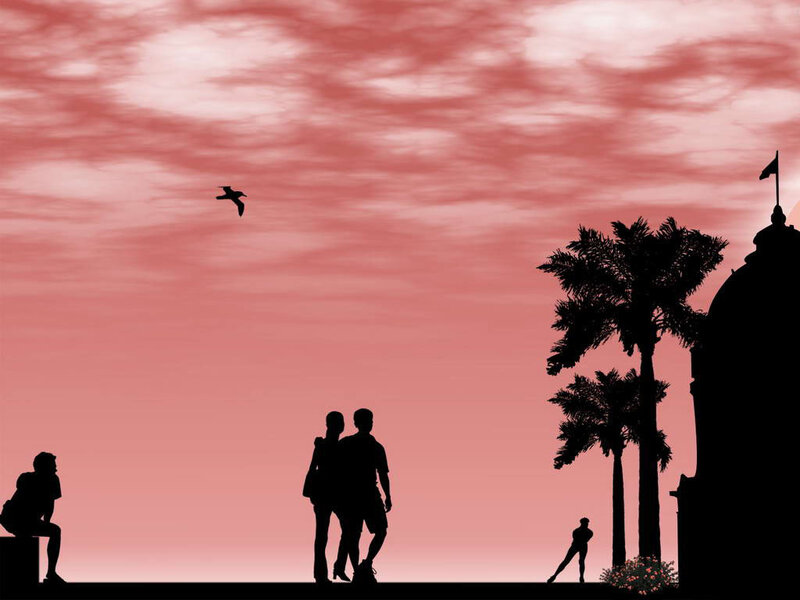 Silhouettes of People at Sunset — Red, Serene