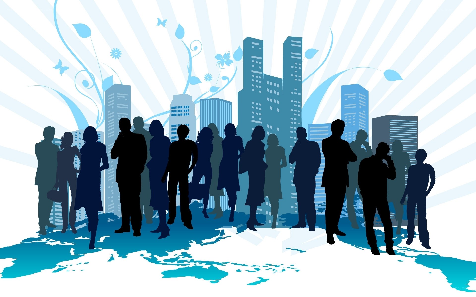 Silhouettes of people in a city