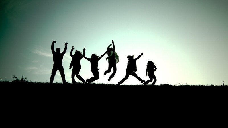 Silhouettes of People Jumping — Black