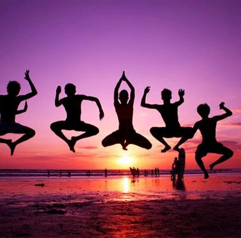 Silhouettes of People Jumping — Purple