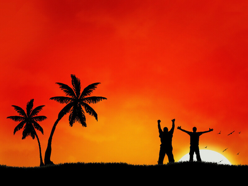 Silhouettes of People on Beach