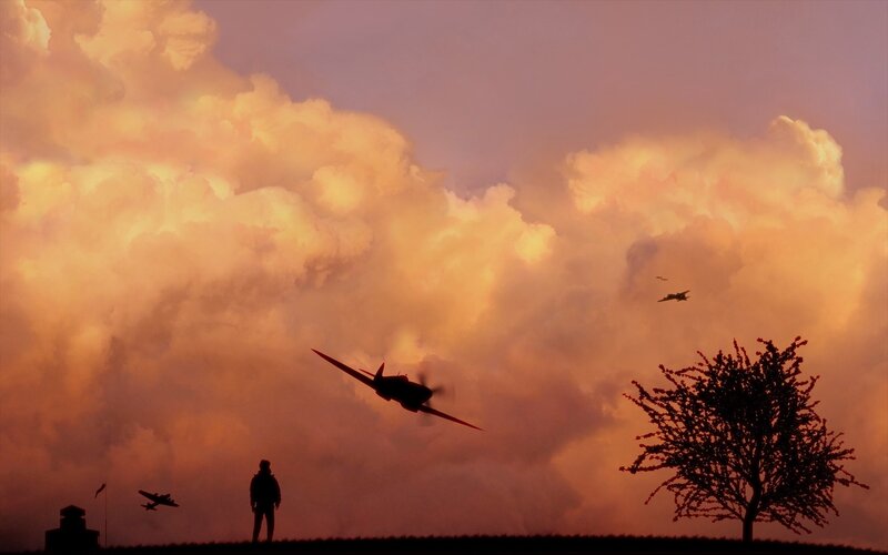 Silhouettes of planes at sunset