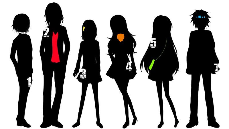 Silhouettes of Six Characters — Black, Neutral, Vector Art