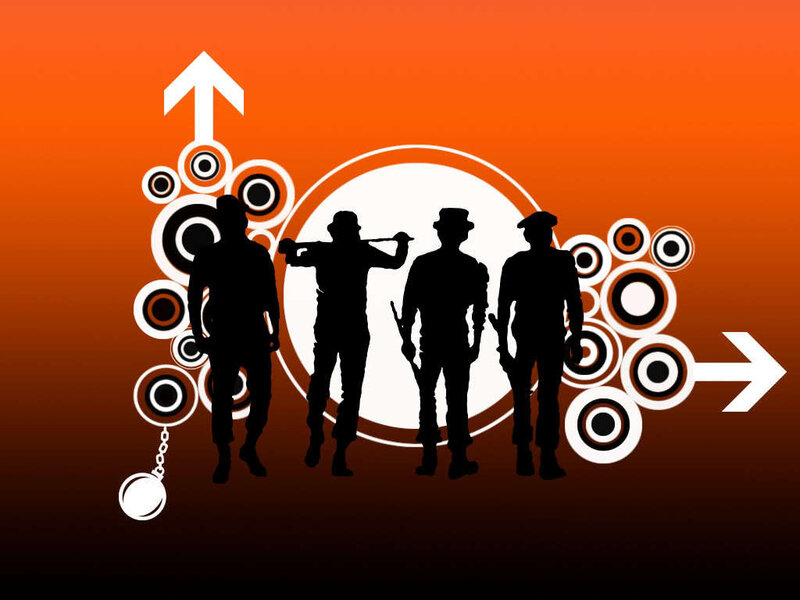silhouettes of soldiers with chains