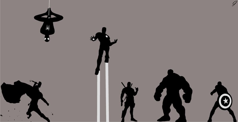 Silhouettes of Superheroes — Black, Dramatic, Illustration, Spider-man