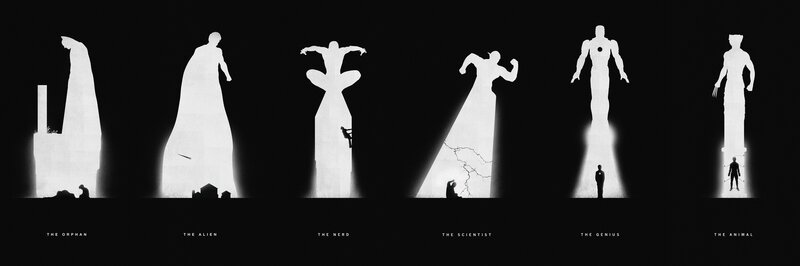 Silhouettes of Superheroes — Black, Dramatic, Illustration