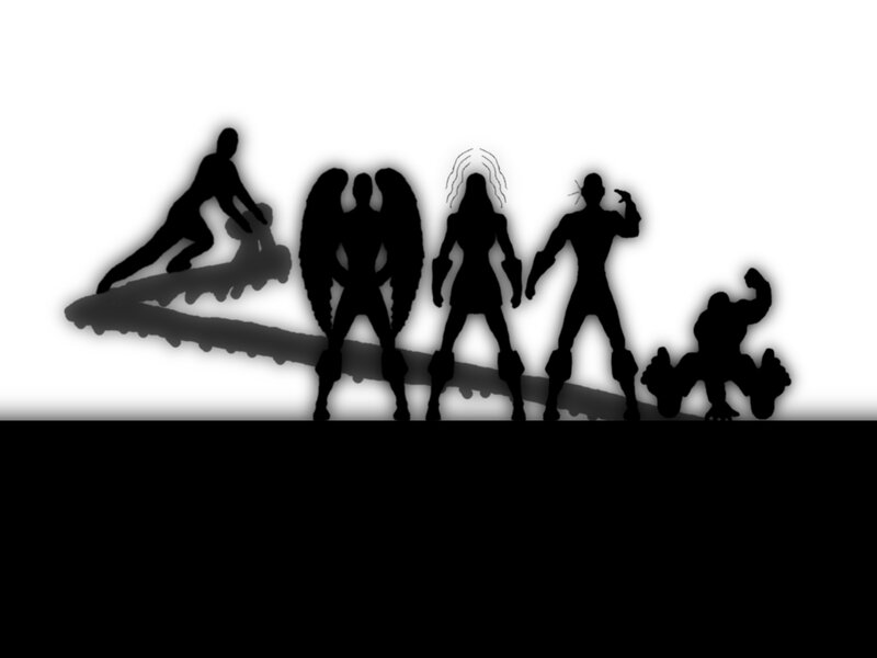Silhouettes of Superheroes — Black, Dramatic, Illustration, Wings