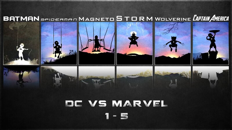 Silhouettes of Superheroes — Black, Dramatic, Sunset