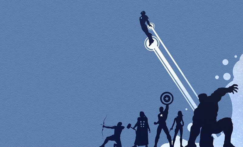 Silhouettes of Superheroes — Blue, Dramatic, Illustration