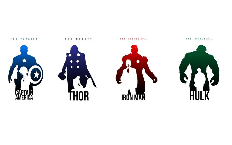 Silhouettes of Superheroes — Blue, Dramatic, Vector Art